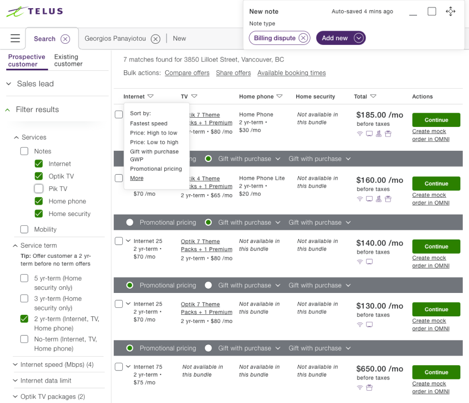 TELUS Agent Screen